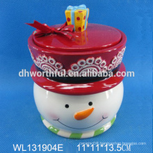 Whlosale Ceramic storage container with Christmas snowman shape